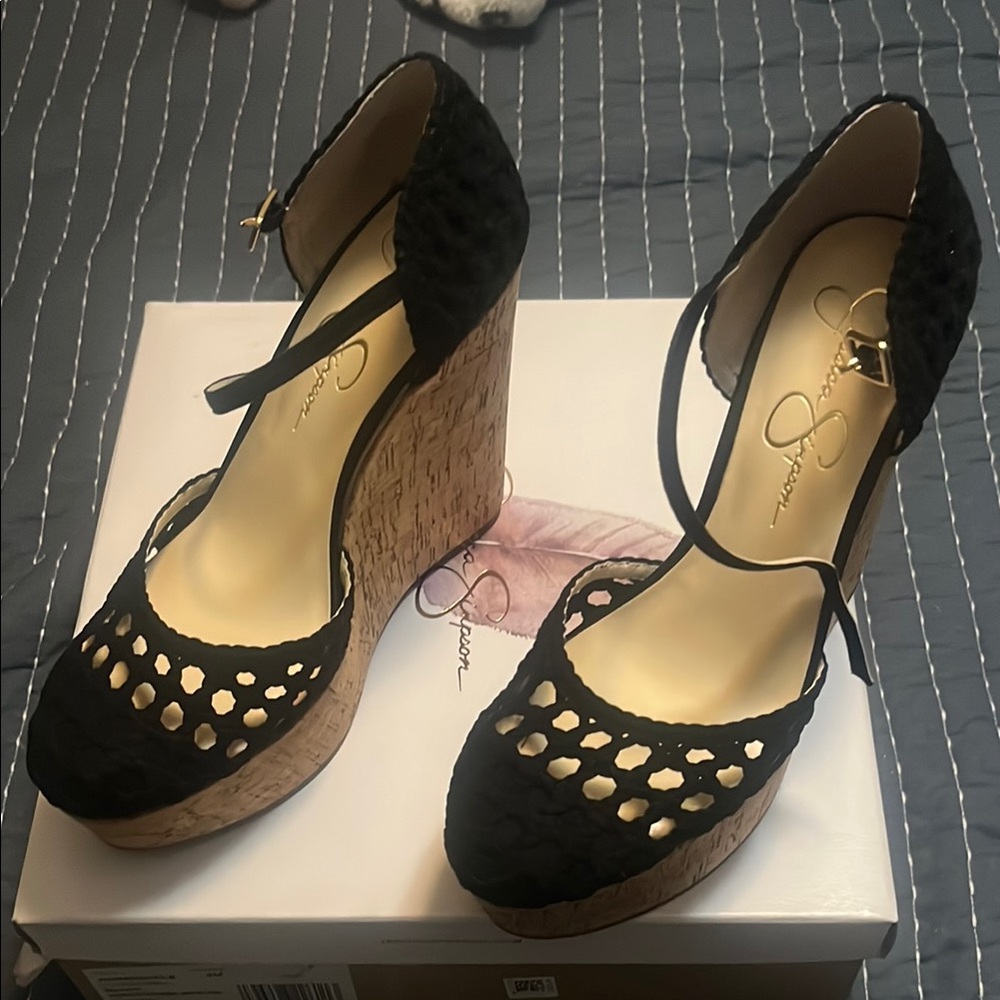 Jessica Simpson Black Wedge Sandals